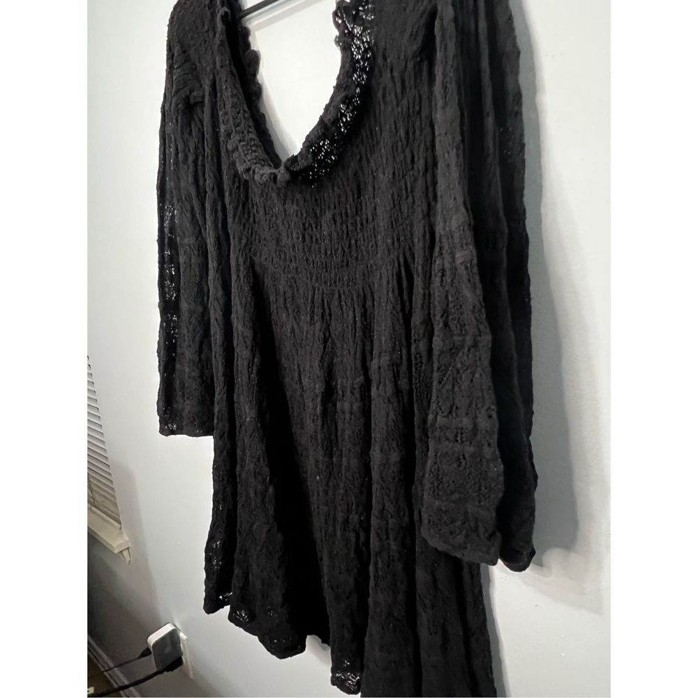Free People Bell Sleeve Black Lace Dress Size Medium Boho